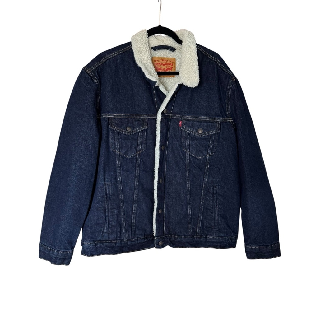 Levi’s Sherpa Lined Denim Trucker Jean Jacket XL‎ Dark Wash